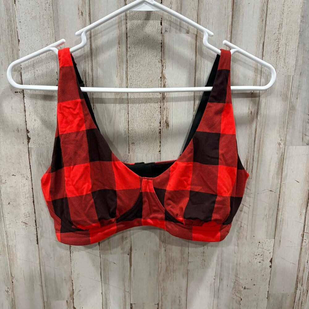 MeUndies FeelFree Longline Bralette in a red and black buffalo plaid Modal XL